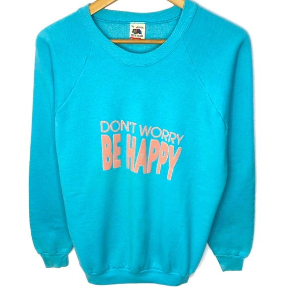 Vintage Other - Vintage 80’s Don’t Worry Be Happy Baby Blue Crewneck Sweatshirt Made In USA XL